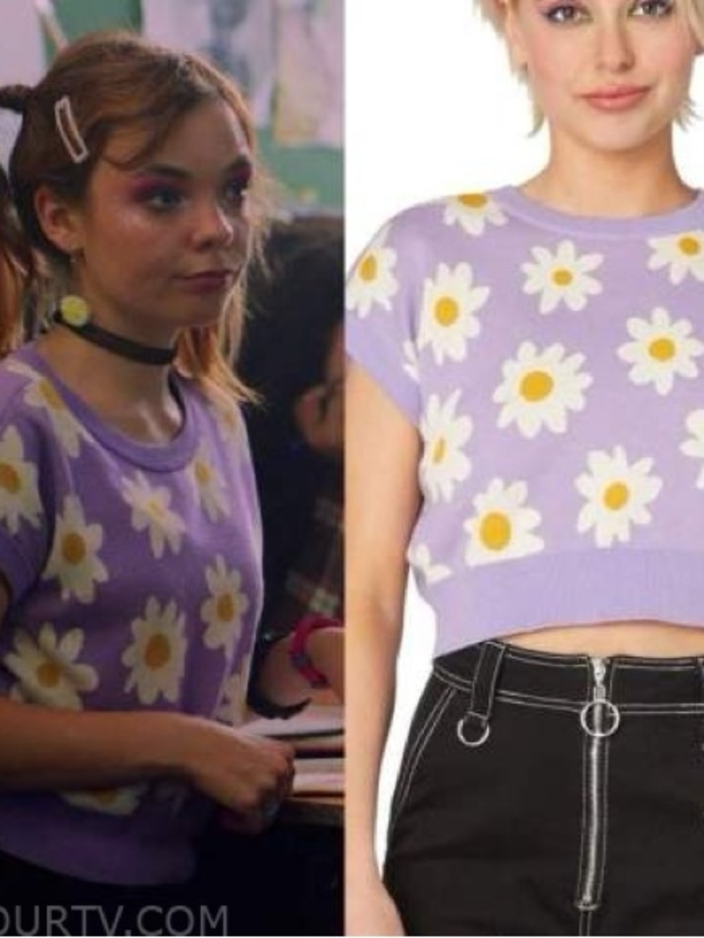 Dangerfield Lavender Daisy Cropped Knit Tee